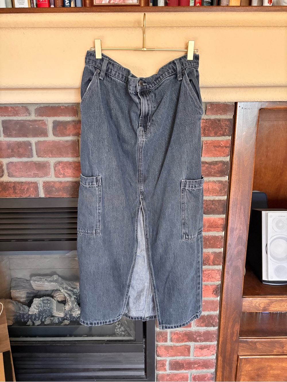 Old Navy Black Denim Maxi Skirt with Front Slit